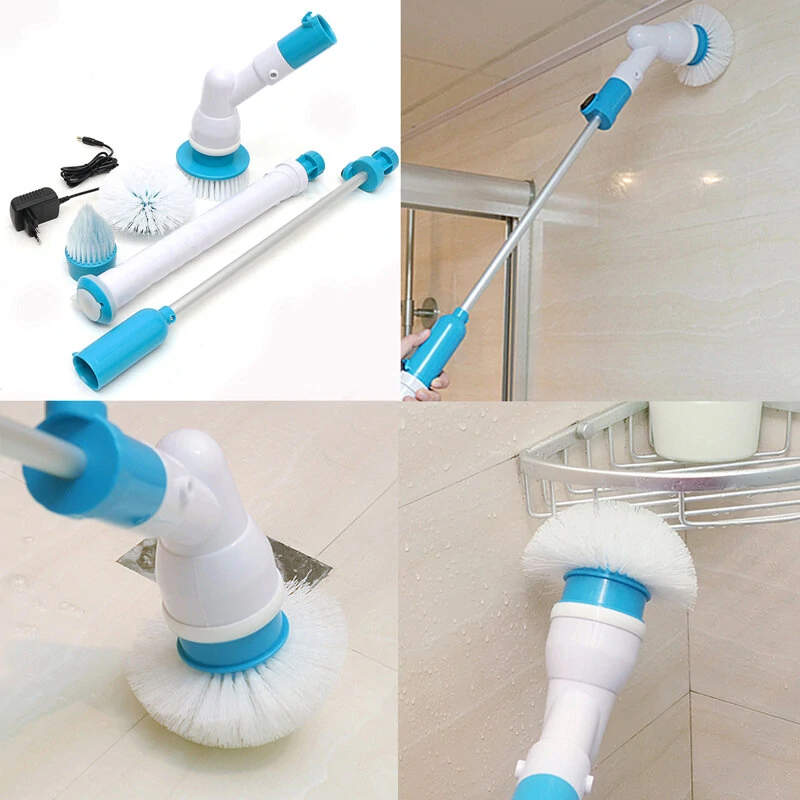 (image for) Rechargeable Bathtub Tiles Power Floor Cleaner Brush Cordless Handle Telescopic Cleaning Mops Tools With 3 Replaceable Brush Heads